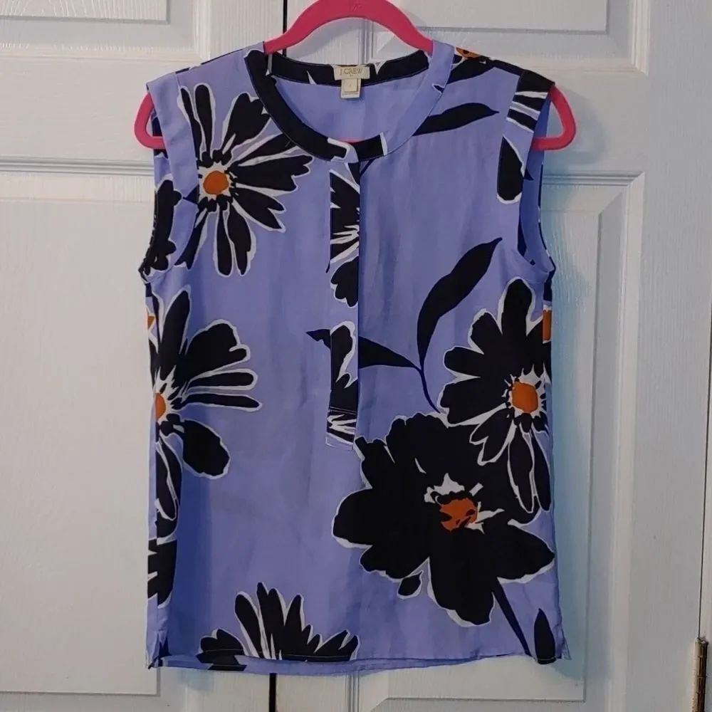 J Crew blue floral sleeveless blouse Sz S